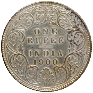 Silver One Rupee Coin of Victoria Empress of Calcutta Mint of 1900.