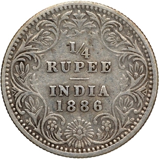 Silver Quarter Rupee Coin of Victoria Empress of Calcutta Mint of 1886.