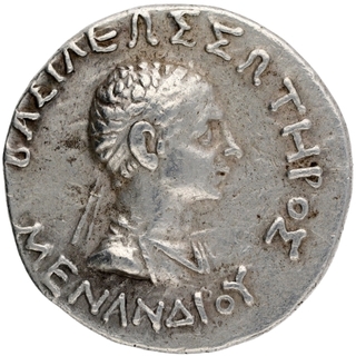 Silver Tetradrachma Coin of Menander I of Indo Greeks.