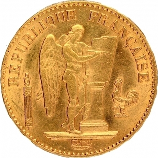 Gold Twenty Francs Coin of France of 1878.