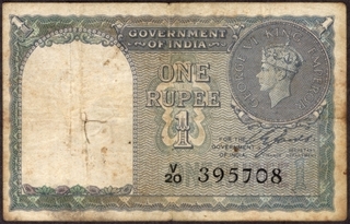 One Rupee Bank Note of King George VI Signed by C E Jones of 1944..