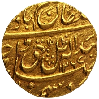 Gold Half Ashrafi Coin of Wajid Ali Shah of Awadh Bait us Sultanat Lakhnau Mint of Awadh State.