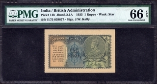 One Rupee Bank Note of King George V Signed by J W Kelly of 1935.