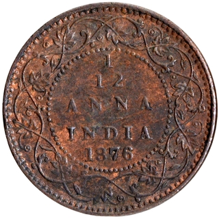 Copper One Twelfth Anna Coin of Victoria Queen of Calcutta Mint of 1876.