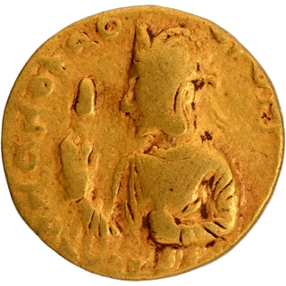 Gold Dinar Coin of Huvishka of Kushan Dynasty of Oesho type.