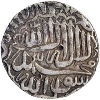 Silver One Rupee Coin of Akbar of Akbarpur Tanda Mint.