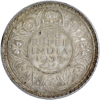 Silver One Rupee Coin of King George VI of Bombay Mint of 1938.