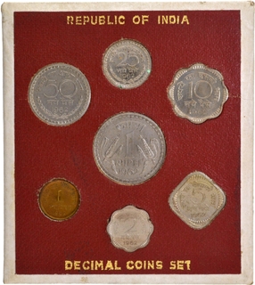 Extremely Rare Proof Set of Decimal Coins of Bombay Mint of 1962 of Republic India.