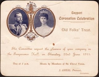 1911 King George V & Queen Mary Coronation Celebration Official invitation card.