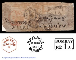 Exceedingly Rare Native Bearing Cover Bombay to Bhawalpur via Umritsar with Rare Cancellations.