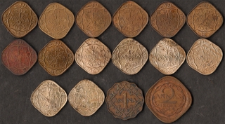 Nickel Brass and Cupro Nickel Half Anna Sixteen Coins Collection of King George VI of Different Mints and Years.