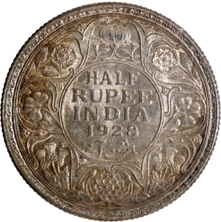 Rare Silver Half Rupee Coin of King George V of Bombay Mint of 1928.