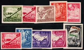 Set of 10 Azad Hind stamps of 1943.