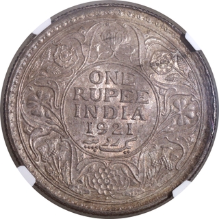 Extremely Rare Difficult Date NGC MS 64 Graded Silver One Rupee Coin of King George V of Bombay Mint of 1921.