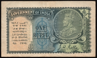 British India One Rupee Banknote of 1935 of King George V Signed by J W Kelly.