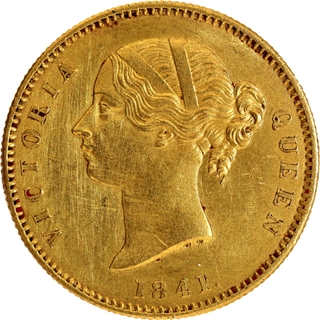 Extremely Rare Gold One Mohur Coin of Victoria Queen Divided Legend of Calcutta Mint of 1841.