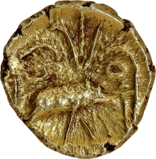 Extremely Rare Tirumalaraya Gold Fanam Coin of Vijayanagara Empire with Boar and Vadakalai Namam type.