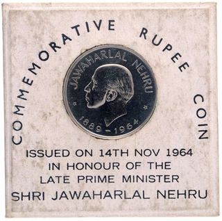 1964 Republic India Proof One Rupee Single Coin Set of Jawaharlal Nehru Bombay Mint.