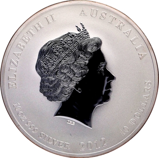 Proof Very Rare Silver Ten Dollars Year of the Dragon Coin of Queen Elizabeth II of Australia of 2012.