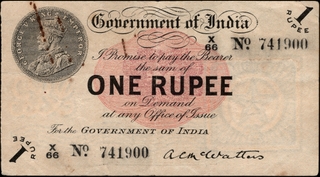 Rare King George V One Rupee Banknote of Universalised Circle of 1917 Signed by A C Mcwatters of British India.