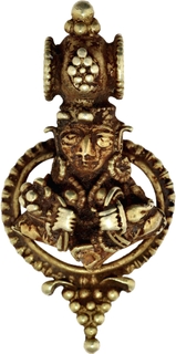 Extremely Rare Gold Pendant Primitive Money from Gupta period with Goddess Lakshmi seated.