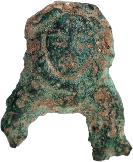 Extremely Rare Copper Nishka Taurine inverted with Human face Primitive Money of Rigvedic period.
