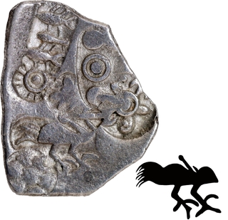 Extremely Rare Punch Marked Silver Karshapana Coin of Magadha Janapada with Peacock on the obverse.