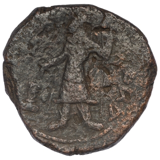 Extremely Rare Copper Tetradrachma Coin of Kanishka I of Kushan Dynasty of Maitreya Buddha type.