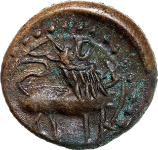 Extremely Rare Unpublished Bronze Coin of Pallavas of Kanchi of roaring lion and chakra type.