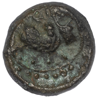 Copper Alloy Coin of Vishnukundin Dynasty of Bull type with Swastika at reverse.