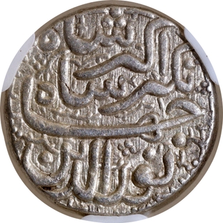 Jahangir Silver Rupee, AH 1020 / RY 7, Month Azar (Sagittarius), Ahmadabad Mint — NGS MS 62, Rare.