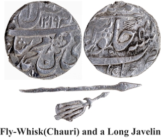 Very Rare Bhopal State, Hayat Muhammad Khan, Silver Rupee AH 1219/RY 48, Shuja’alpur Mint, with “Saya-e-Fazl-e-Ilahi” couplet, Javelin & fly-whisk.