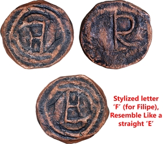 Indo-Portuguese, Goa, D. Filipe I (1580–1598), Copper 2 Bazarucos, Stylized ‘F’ / ‘R’, Variant of Gomes 6.06, Very Rare.