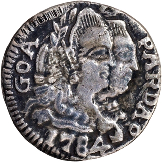 Very Rare Indo-Portuguese Goa, D. Maria I & D. Pedro III Silver Pardao (300 Reis) 1784 AD Coin.