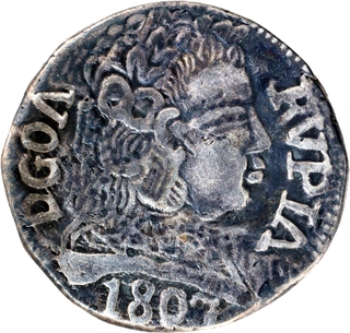 Very Rare Indo Portuguese Goa, D. Joao (Regent) Silver Rupia (600 Reis) 1807 AD Coin.
