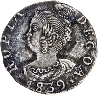 Indo-Portuguese, Goa – D. Maria II, Silver Rupia (600 Réis), 1839, AU, Very Rare.