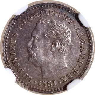 Extremely Rare Indo-Portuguese – Luiz I, Silver 1/8 Rupia (Oitavo) Coin, 1881 AD, NGC MS 62.
