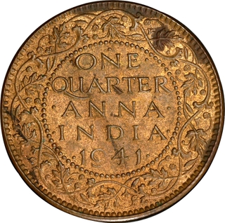 Rare Type Top Pop PCGS Graded Bronze One Quarter Anna Coin of King George VI of 1941 of Bombay Mint.