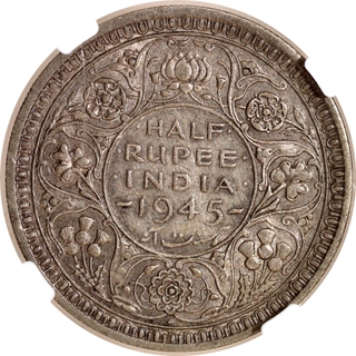 Very Rare NGC XF 45 Graded Large 5 Silver Half Rupee Coin of King George VI of Bombay Mint of 1945.