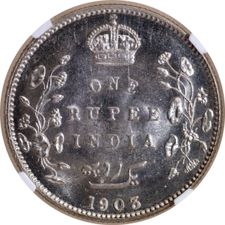Rare NGC MS 63 Graded Silver One Rupee Coin of King Edward VII of Bombay Mint of 1903.