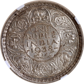 Rare NGC UNC Graded Silver One Rupee Coin of Bombay Mint of King George VI of 1938.