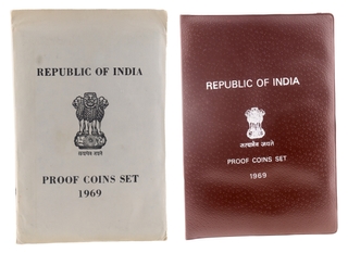 Proof Set with Nine Coins of 1969 Gandhi Centenary of Bombay Mint of Republic India.