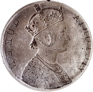 Extremely Rare Lakhi Brockage Error Victoria Queen of Silver One Rupee Coin of 1862-1876.