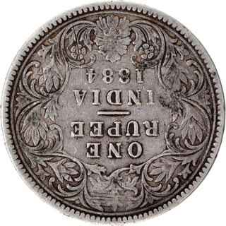 Very Rare Inverted Align Error Silver One Rupee Coin of Victoria Empress of Calcutta Mint of 1884.