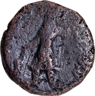 Shakyamuni Buddha type Extremely Rare Copper Tetradrachma Coin of Kanishka I of Kushan Dynasty.