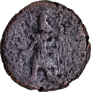 Extremely Rare Shakyamuni Buddha type Copper Tetradrachma Coin of Kanishka I of Kushan Dynasty.