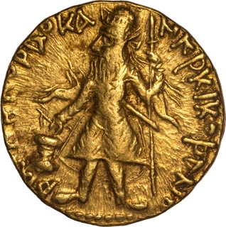 Very Rare Gold Dinar Coin of Kanishka I of Kushan Dynasty of Oesho (Shiva) type.