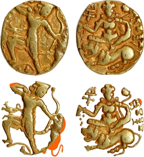 Extremely Rare Gold Dinar Coin of Chandragupta II of Gupta Dynasty of Lion Slayer type.