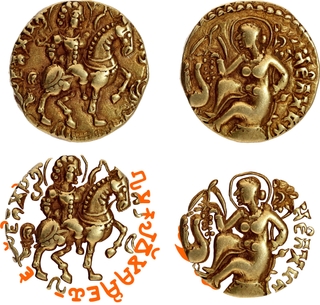Extremely Rare Kumaragupta I Gold Dinar Coin of Guptas of Horseman to right type.