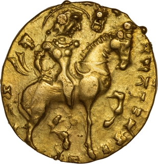 Extremely Rare Kumaragupta (415-455AD) Gold Dinar – Horseman Type, Exceptional Strike.